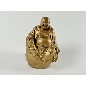 Vintage Laughing Buddha Hotei 5” Polystone Lucky Figurine Prosperity Statue